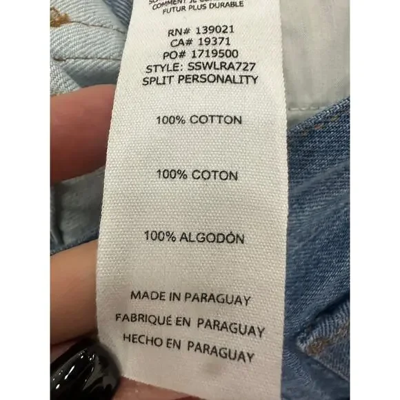 Frame Cotton Denim Split Seam Wide Leg Jeans Two-Toned Blue Women's Size 24 - Picture 9 of 9